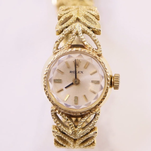 Vintage Solid 14K Gold Rolex Watch Leaf band - Picture 1 of 14